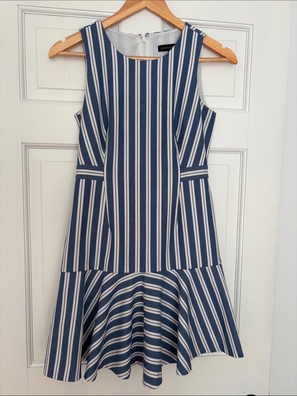 Preppy pinstripe denim flutter sleeve dress